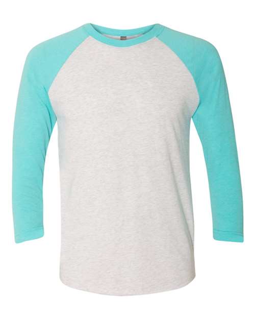 Next Level 6051 - Tahiti Blue Sleeves/ Heather White Body (Front)