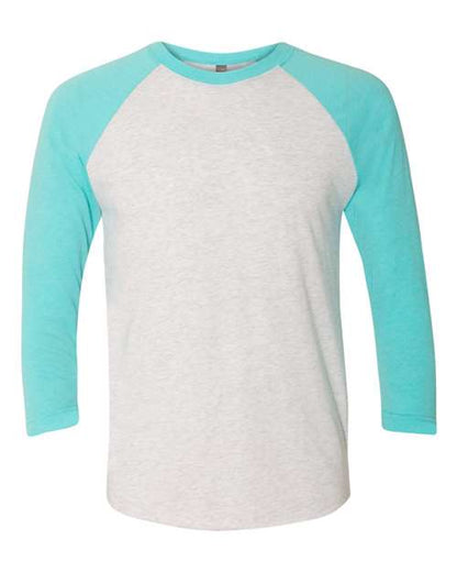 Next Level 6051 - Tahiti Blue Sleeves/ Heather White Body (Front)